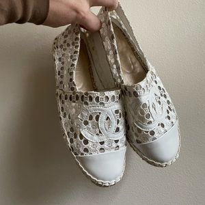 CHANEL White Crochet Espadrilles